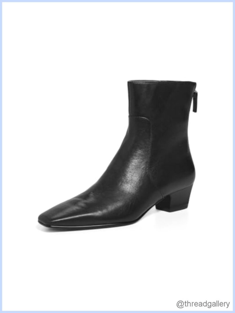 Faux Leather Square Toe Ankle Boots Block Low Heel Back Zipper Booties